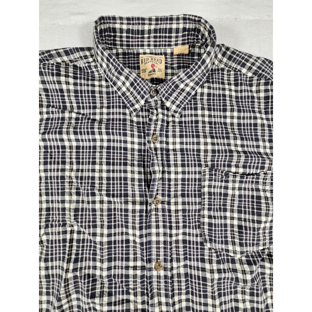 RedHead Mens 2XL Plaid Button Up Shirt‎ Short Sleeve Navy White 602RHS23-8540W